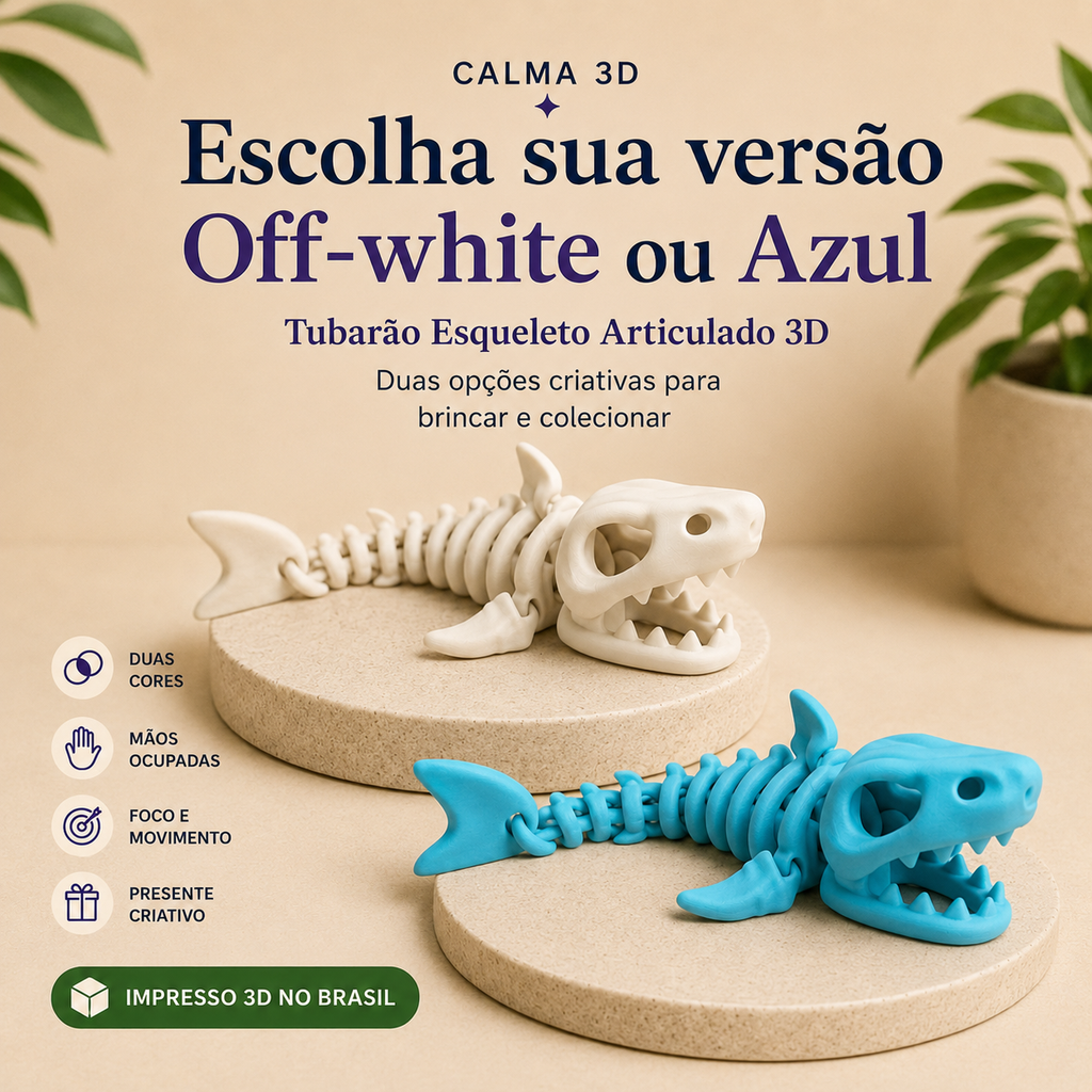 Tubarão Esqueleto Articulado 3D — Dinossauro do Mar Flexível para Brincar e Colecionar