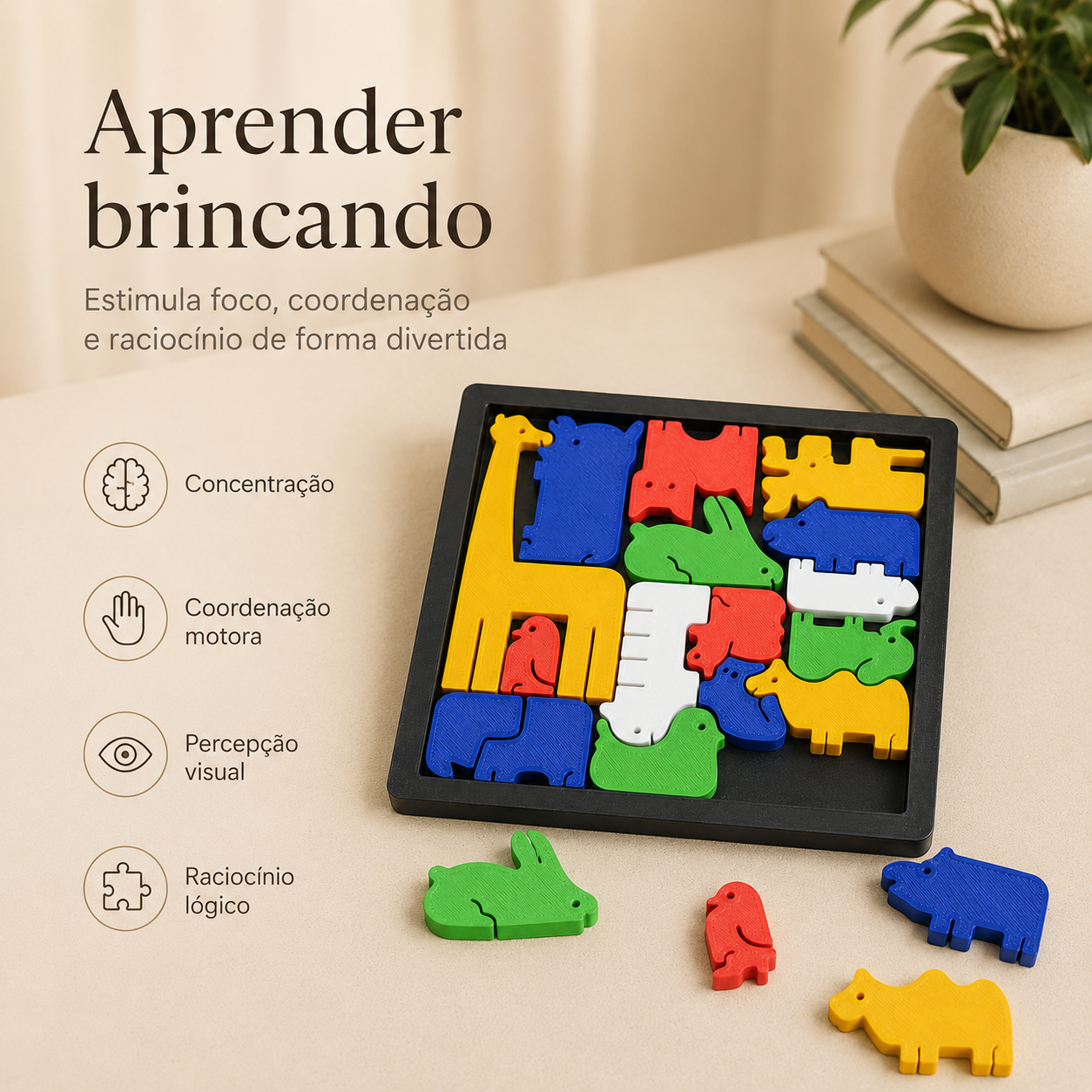 Quebra-Cabeça de Animais 3D — Brinquedo Educativo Colorido para Aprender Brincando