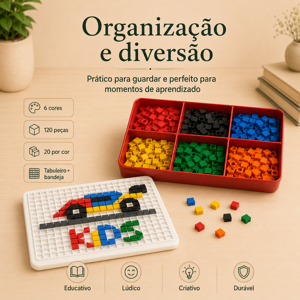 Jogo de Encaixe Criativo 3D — 120 Peças Coloridas para Montar e Aprender