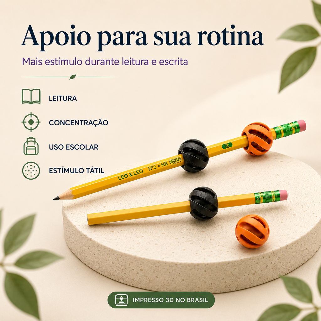 Fidget para Lápis 3D — Acessório Sensorial para Foco, Estímulo Tátil e Mãos Ocupadas