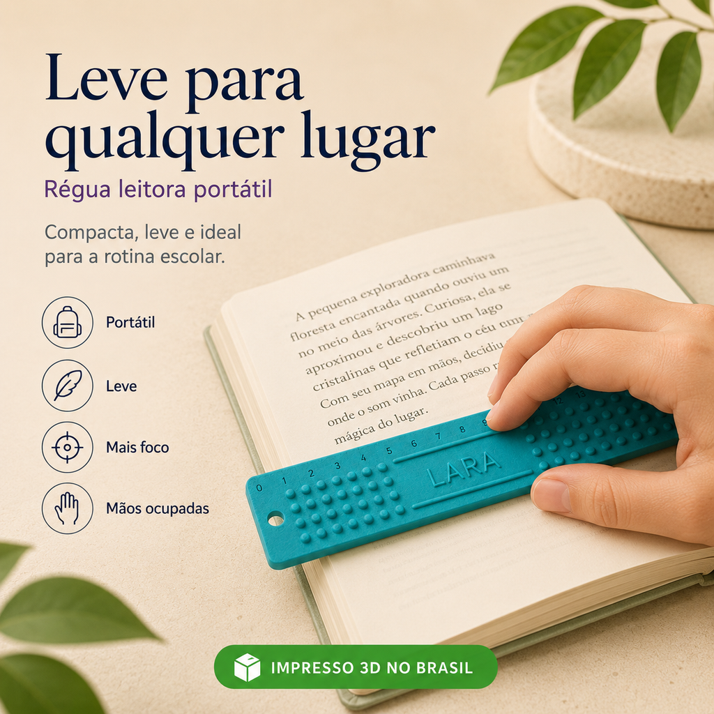 Régua Personalizada com Nome 3D — Apoio Tátil Escolar para Leitura, Foco e Identificação