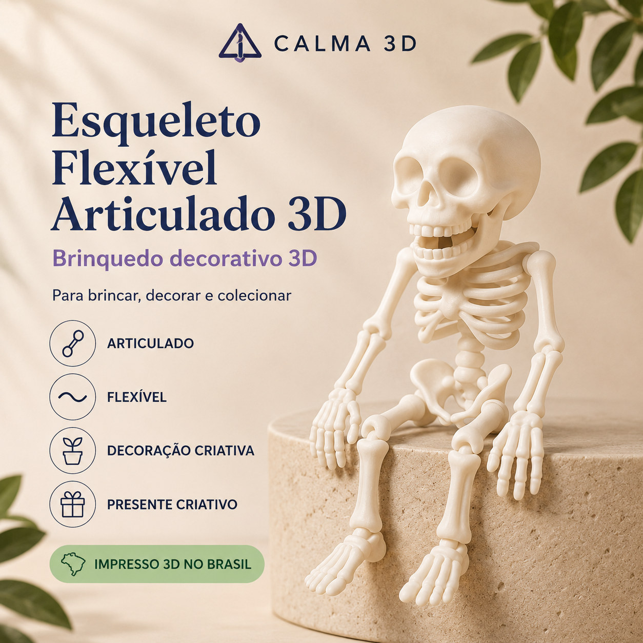 Esqueleto Flexível Articulado 3D — Brinquedo Decorativo para Brincar, Posicionar e Colecionar