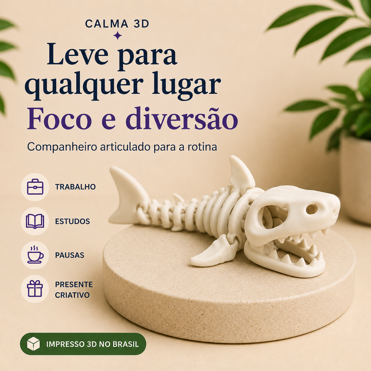 Tubarão Esqueleto Articulado 3D — Dinossauro do Mar Flexível para Brincar e Colecionar