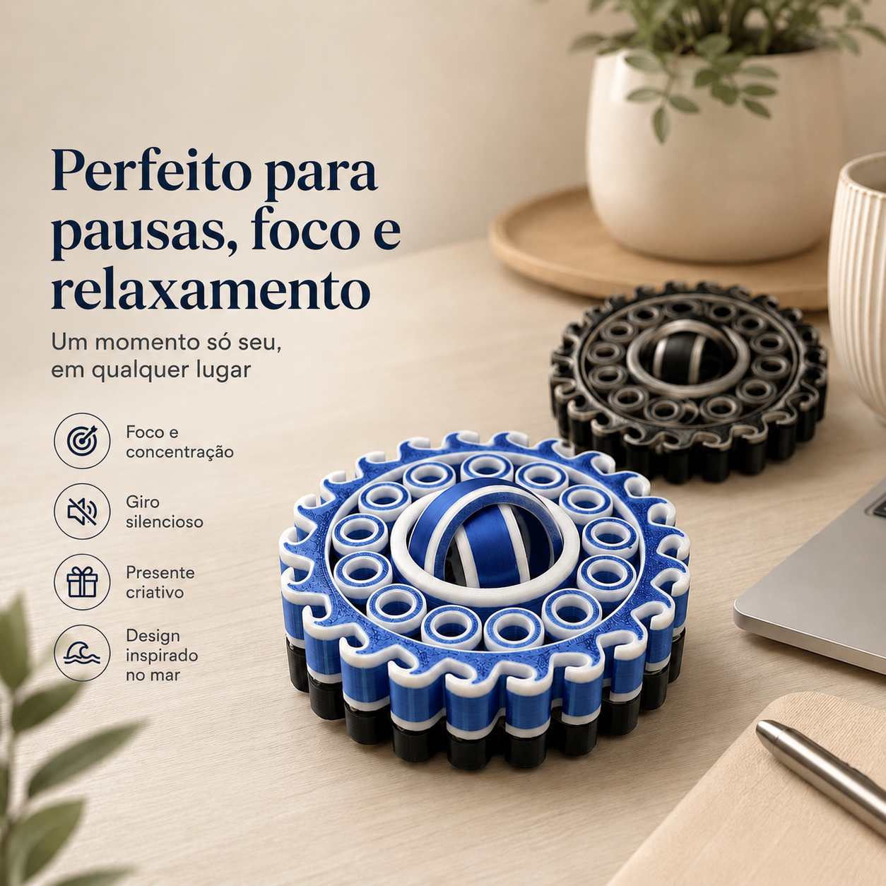 Giroscópio Mare 3D — Fidget Sensorial Giratório para Foco e Relaxamento