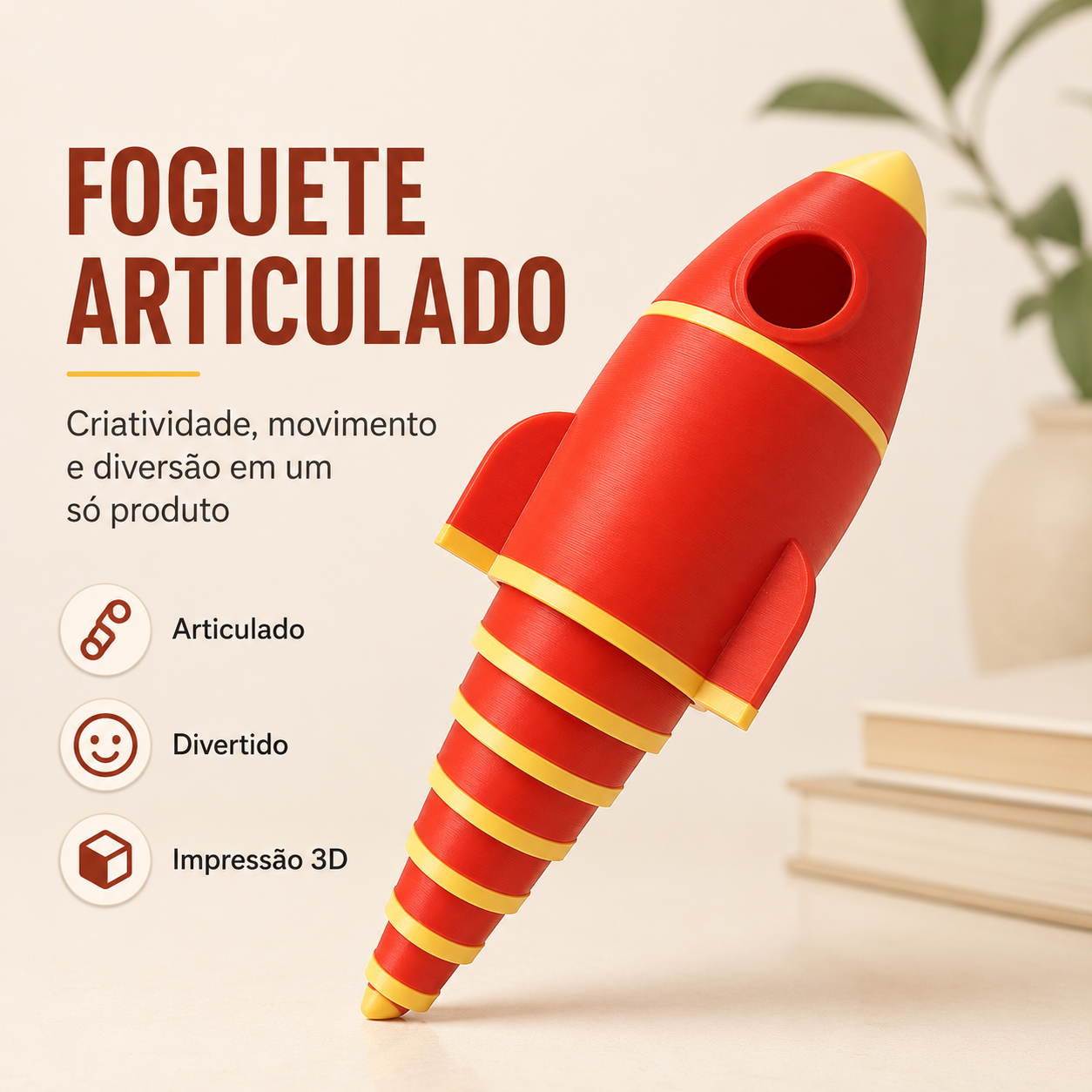 Foguete Articulado 3D Criativo Decorativo Brinquedo Presente Infantil