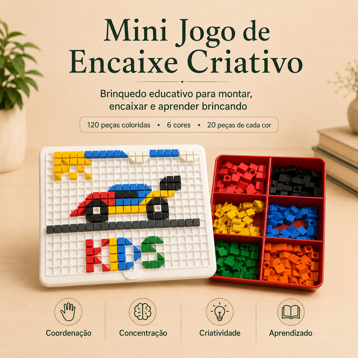 Jogo de Encaixe Criativo 3D — 120 Peças Coloridas para Montar e Aprender