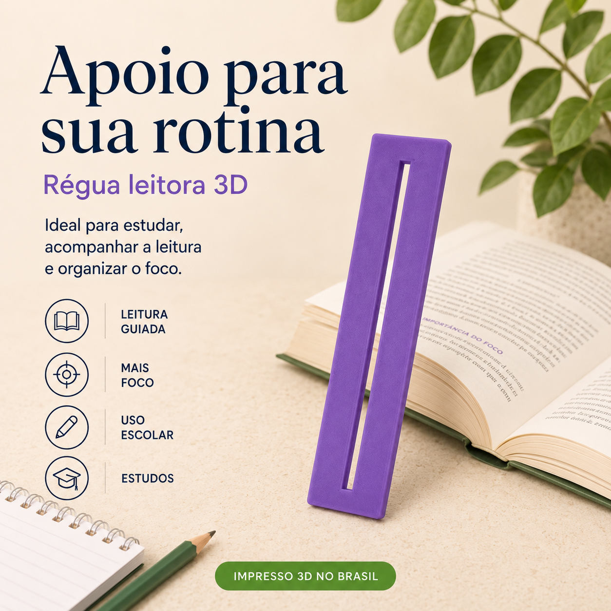 Régua Leitora 3D — Guia de Leitura para Foco, Concentração e Acompanhamento da Linha