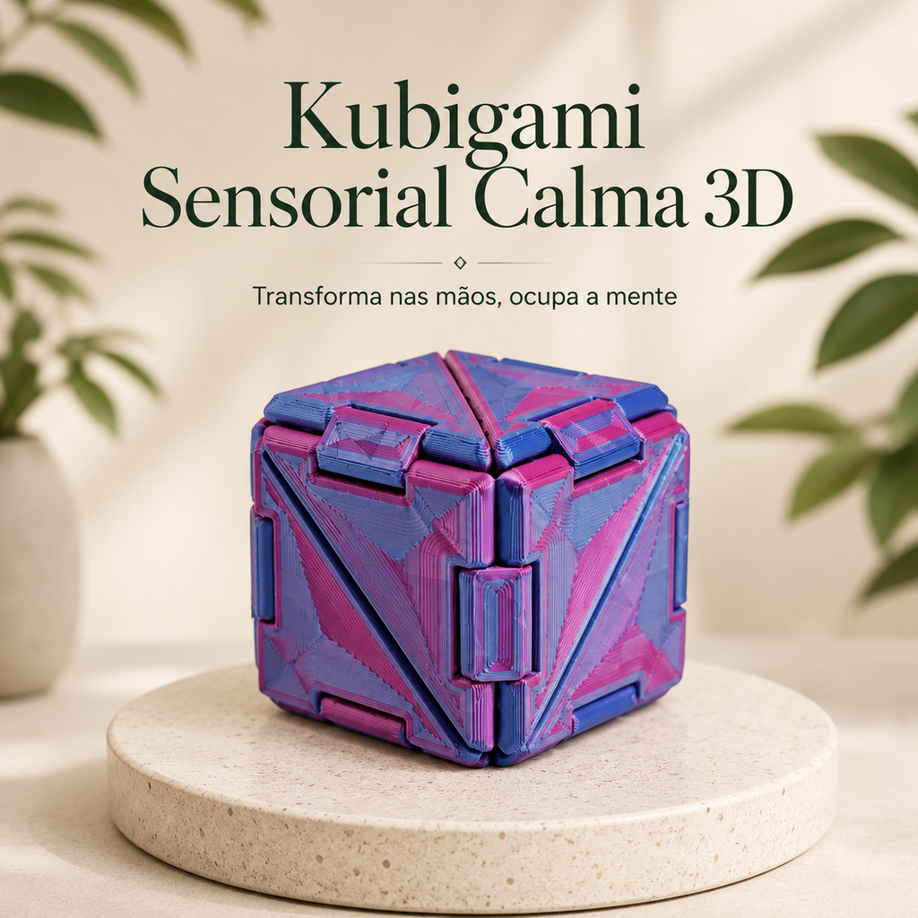 Kubigami Sensorial Calma 3D — Cubo Transformável para Foco e Movimento