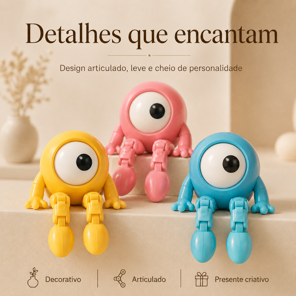 Olho Divertido 3D — Mini Bonequinho Articulado Decorativo e Colecionável