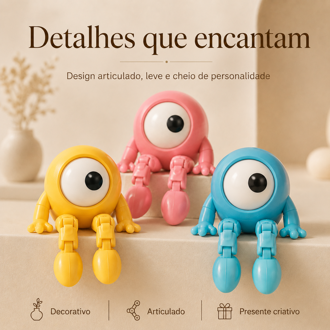 Olho Divertido 3D — Mini Bonequinho Articulado Decorativo e Colecionável