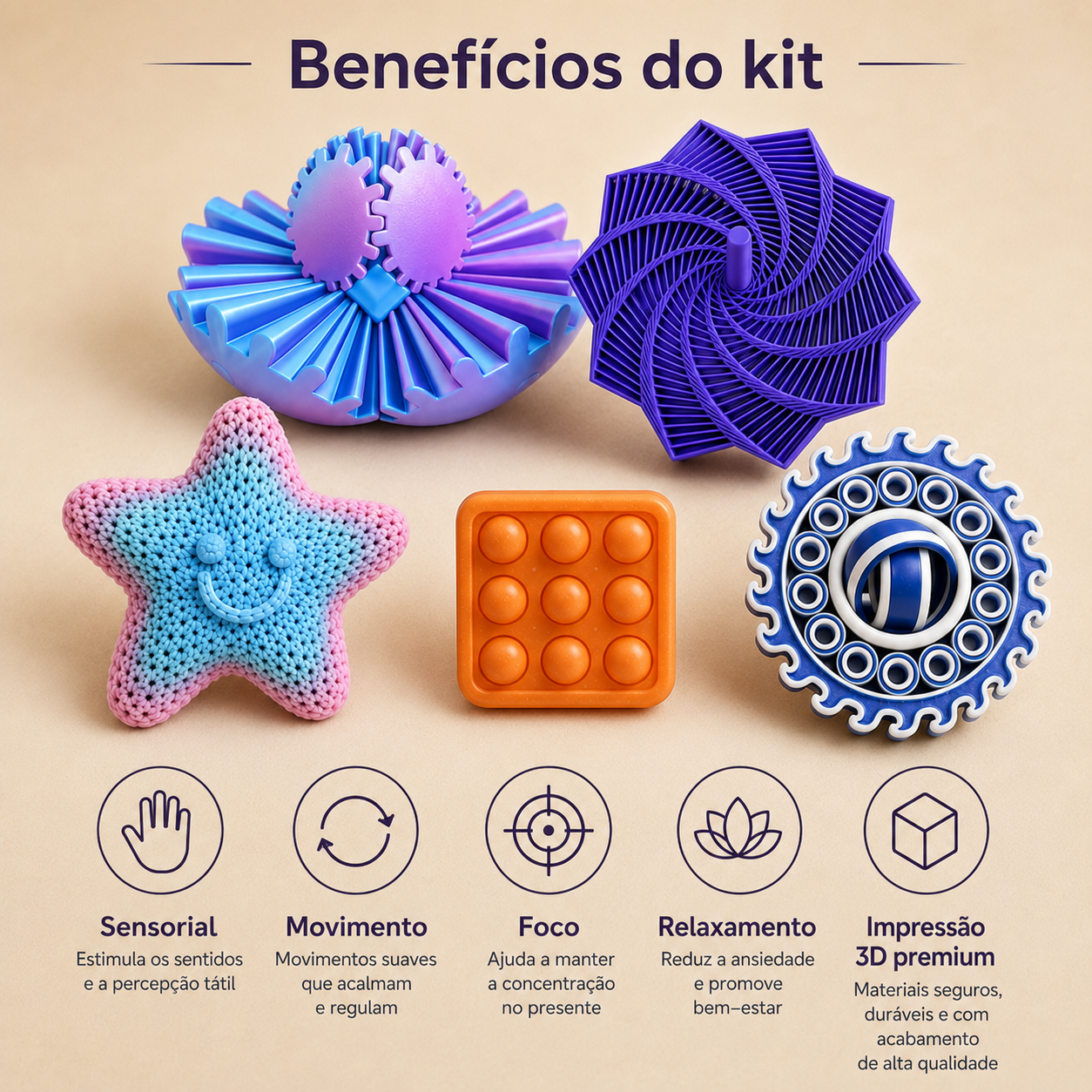 Kit Calma Profunda 5 em 1 | Objetos Sensoriais para Foco e Mãos Ocupadas