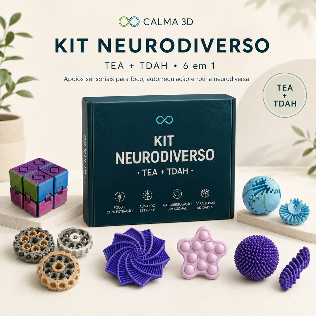 Kit Neurodiverso TEA + TDAH 6 em 1 — Calma 3D