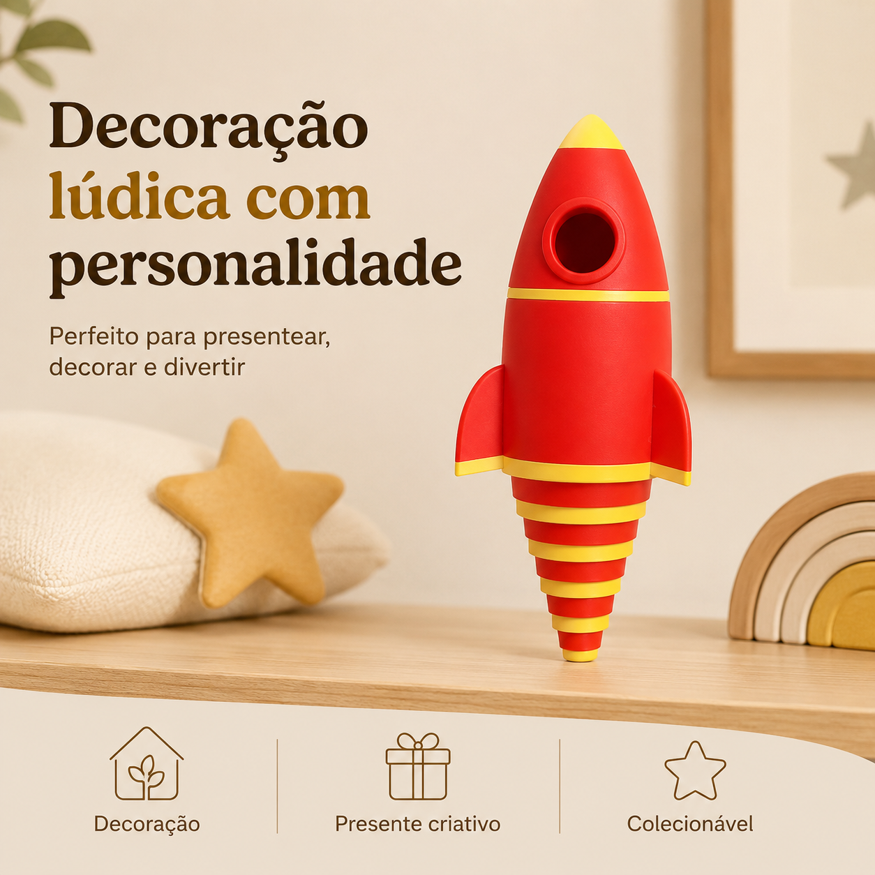 Foguete Articulado 3D Criativo Decorativo Brinquedo Presente Infantil