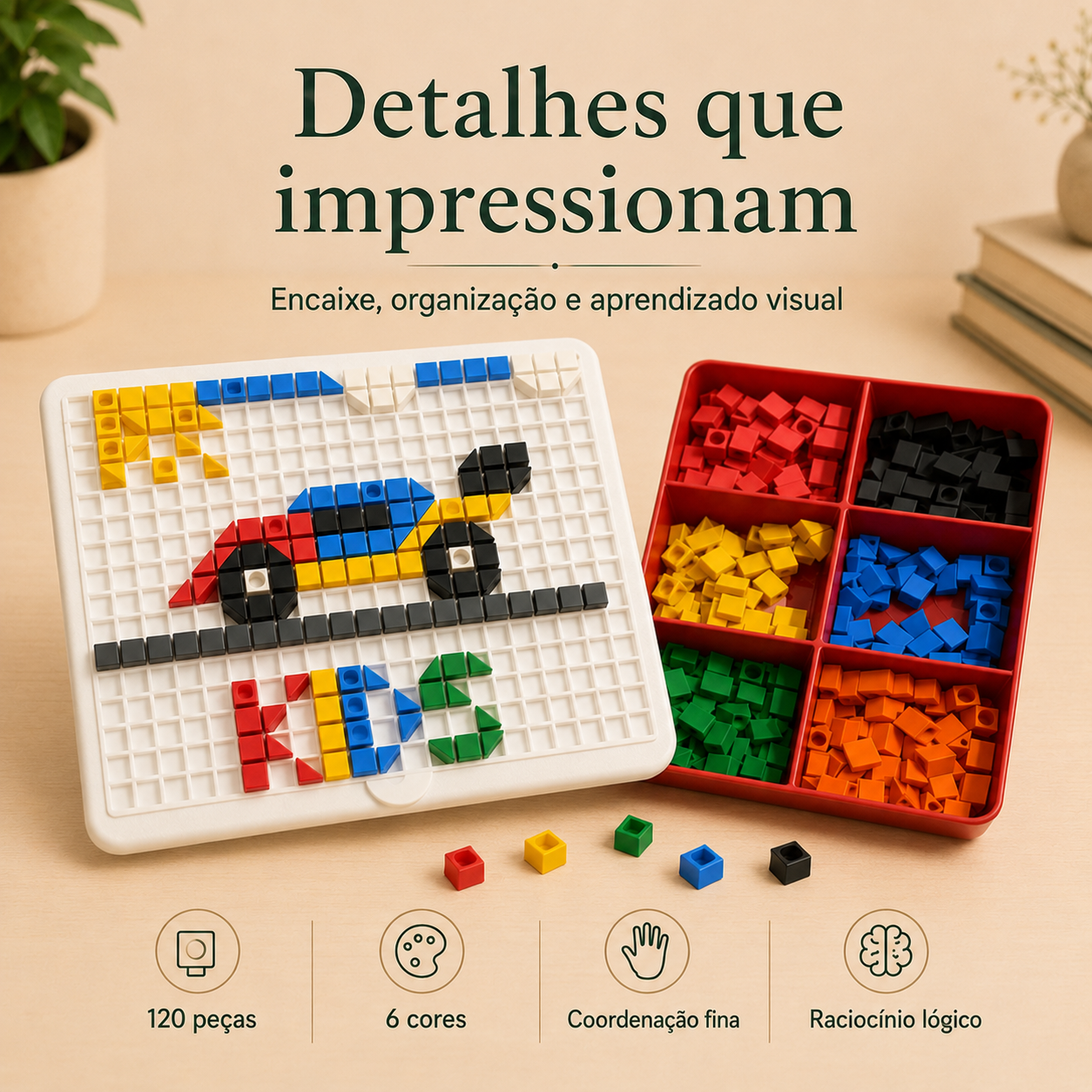 Jogo de Encaixe Criativo 3D — 120 Peças Coloridas para Montar e Aprender