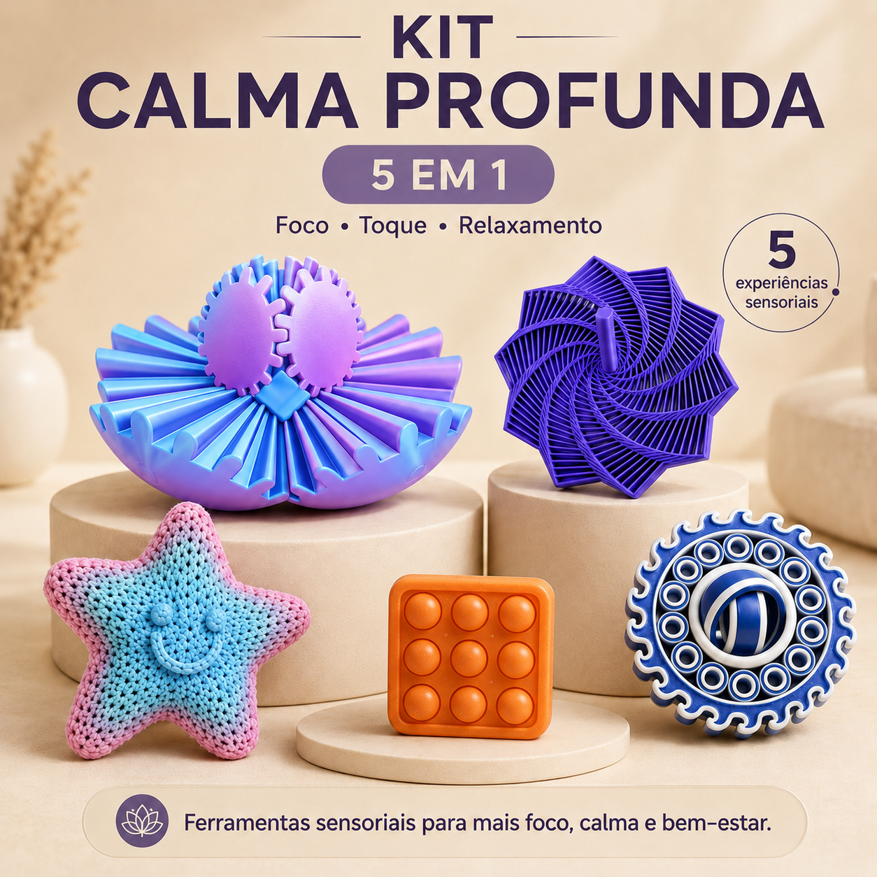 Kit Calma Profunda 5 em 1 | Objetos Sensoriais para Foco e Mãos Ocupadas