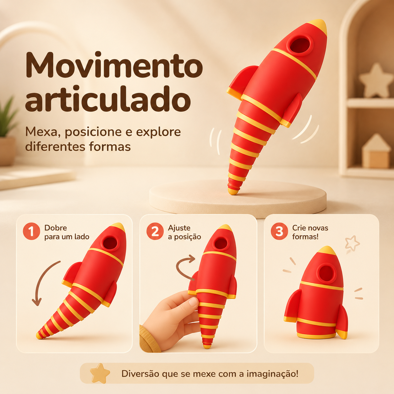 Foguete Articulado 3D Criativo Decorativo Brinquedo Presente Infantil