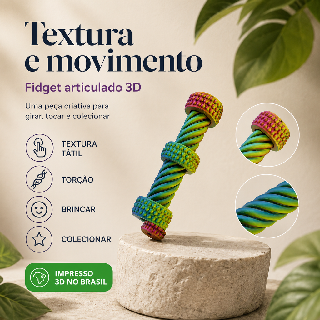 Fidget de Torção 3D — Brinquedo Sensorial com Movimento Tátil para Foco e Mãos Ocupadas