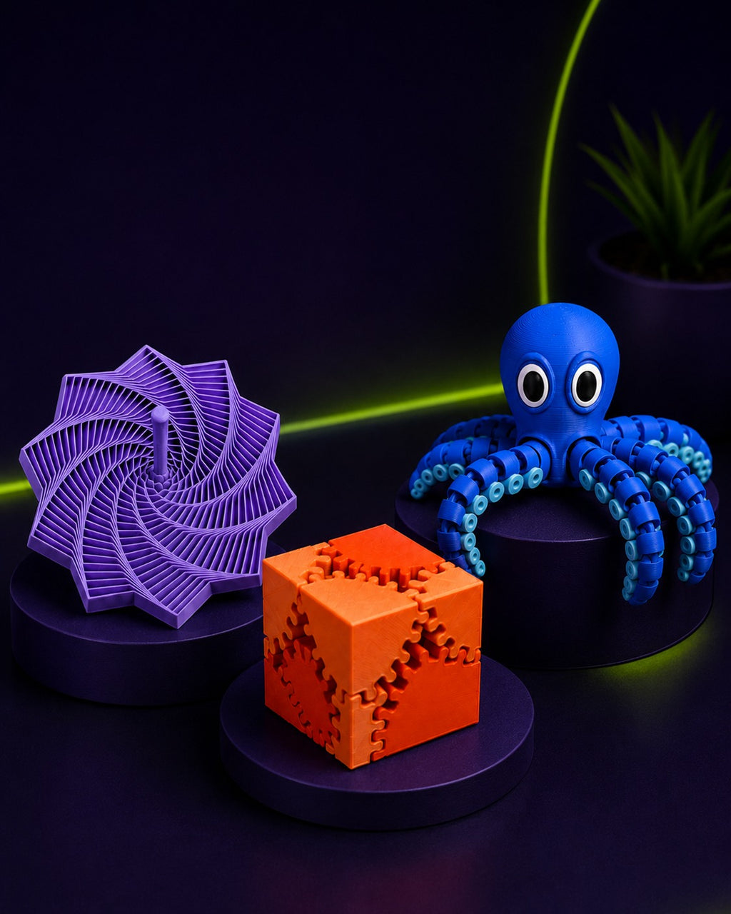 Kit TEA Calma 3D Sensorial com Estrela, Cubo Fidget e Polvo Articulado