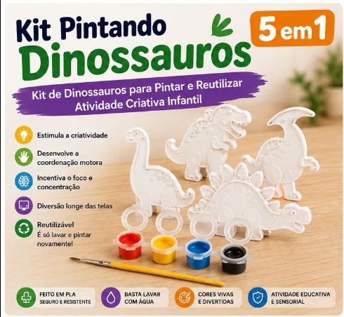 🦖 Kit Pintando Dinossauros 5 em 1