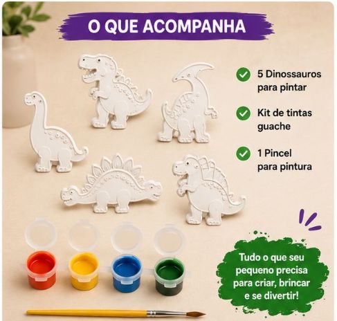 🦖 Kit Pintando Dinossauros 5 em 1