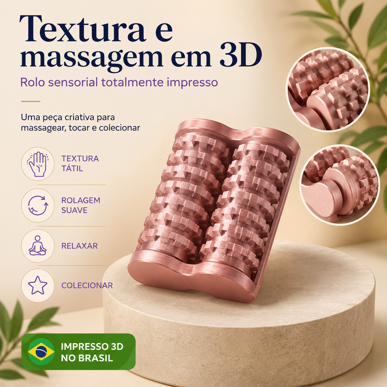 Rolo de Massagem 3D — Massageador Manual Portátil para Relaxamento e Alívio da Tensão