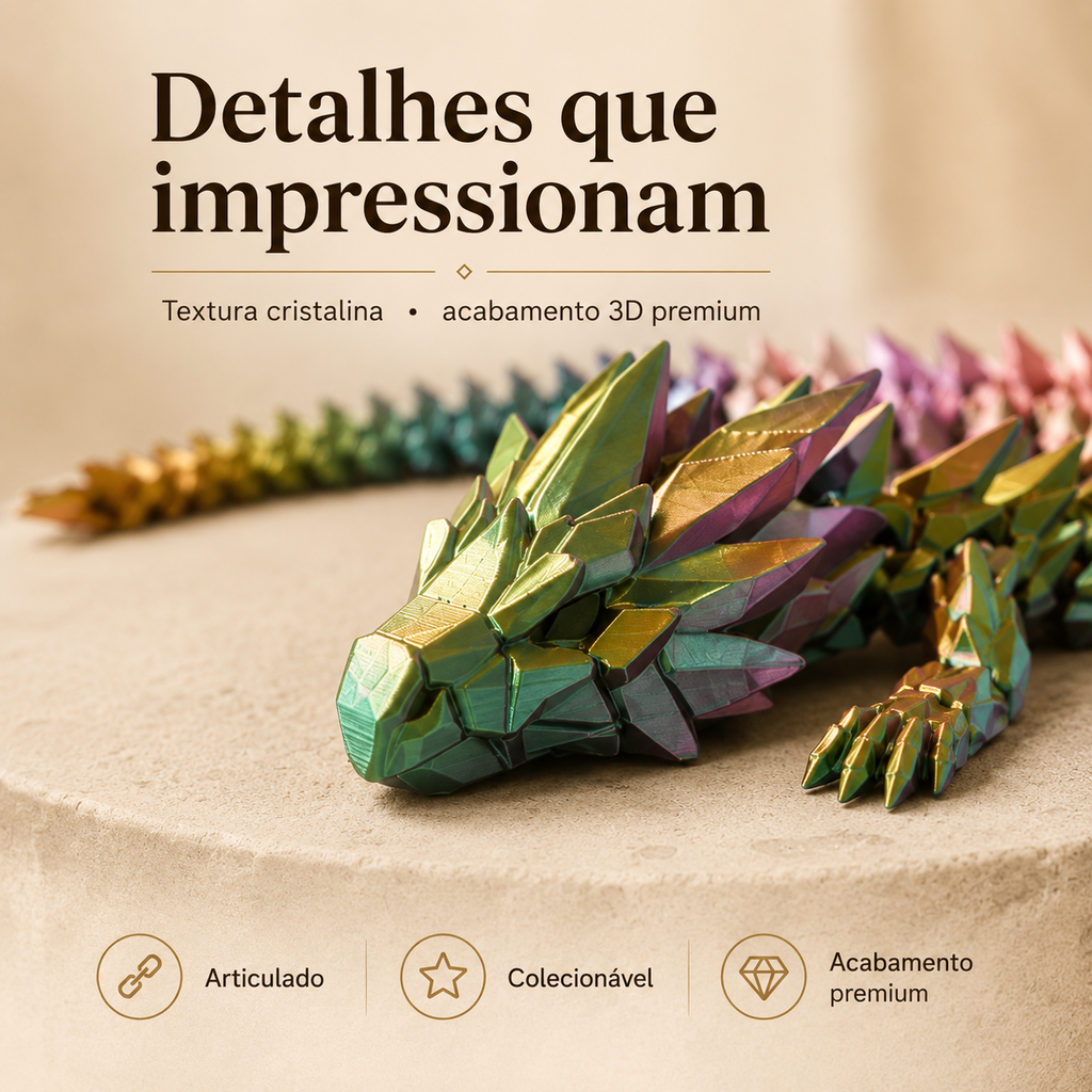 Dragão Articulado de Espinha de Cristal 3D — Colecionável Flexível Premium