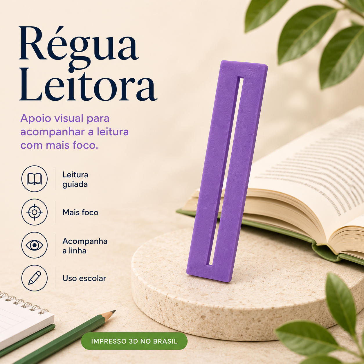 Régua Leitora 3D — Guia de Leitura para Foco, Concentração e Acompanhamento da Linha