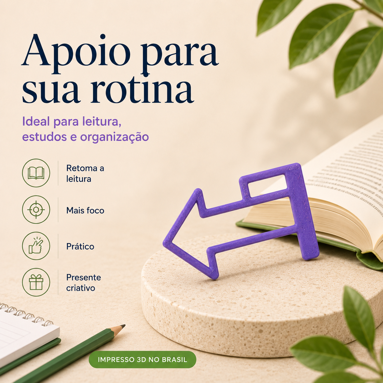 Marcador de Página 3D — Marcador Criativo para Leitura, Estudos e Organização