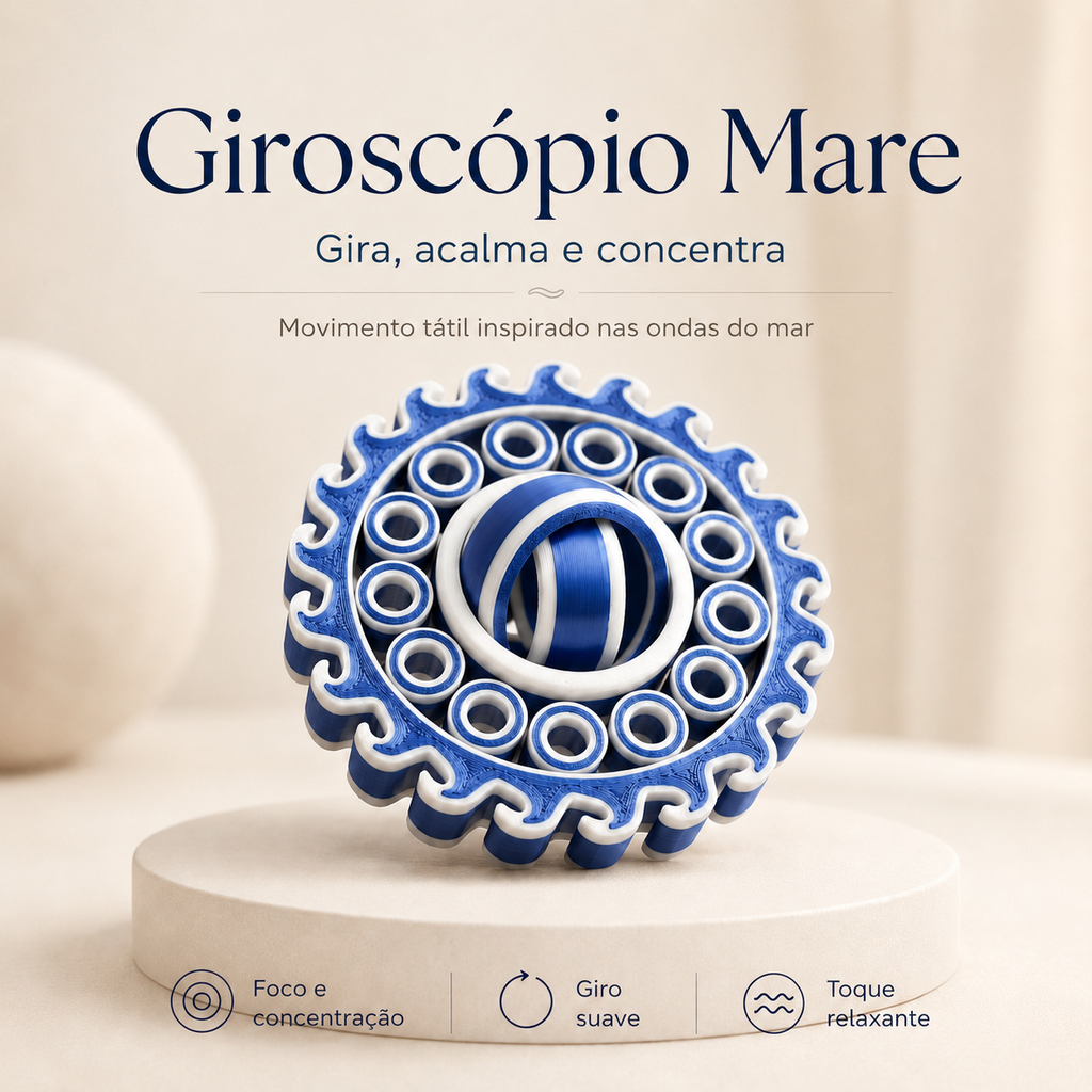 Giroscópio Mare 3D — Fidget Sensorial Giratório para Foco e Relaxamento