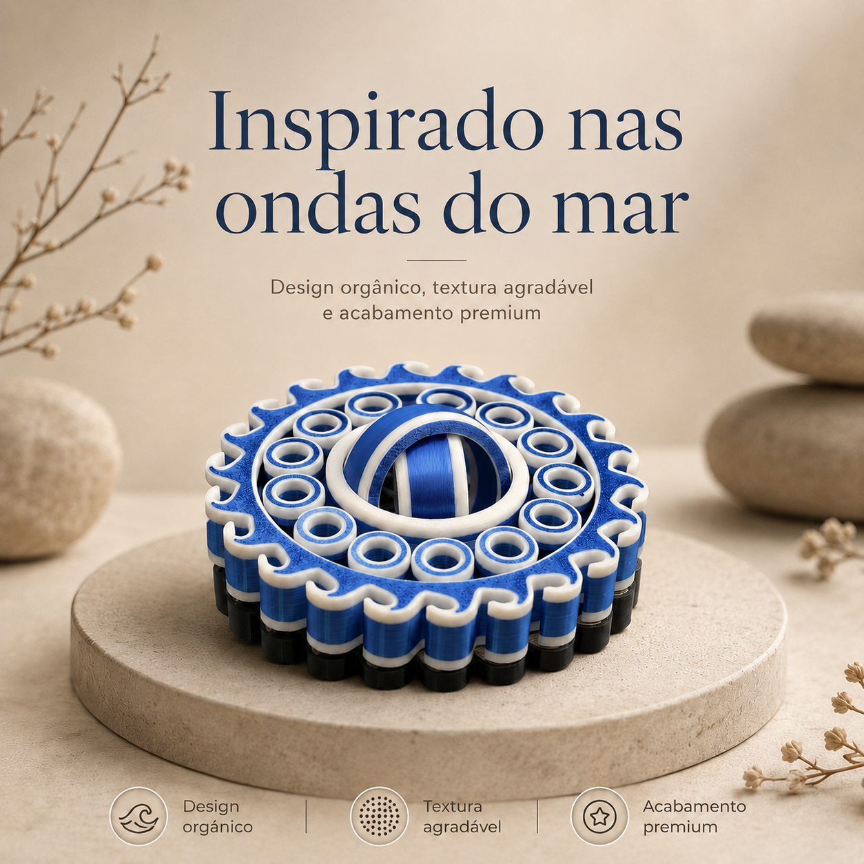 Giroscópio Mare 3D — Fidget Sensorial Giratório para Foco e Relaxamento