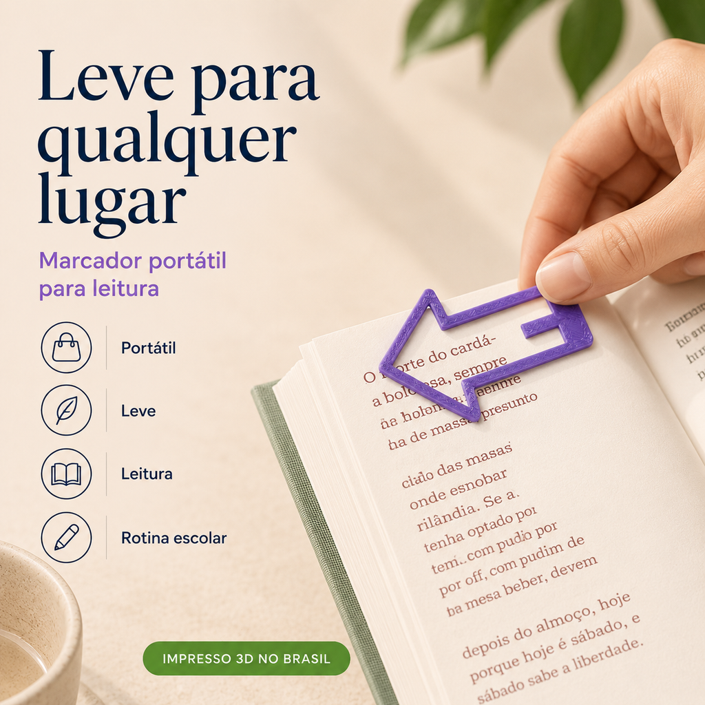 Marcador de Página 3D — Marcador Criativo para Leitura, Estudos e Organização