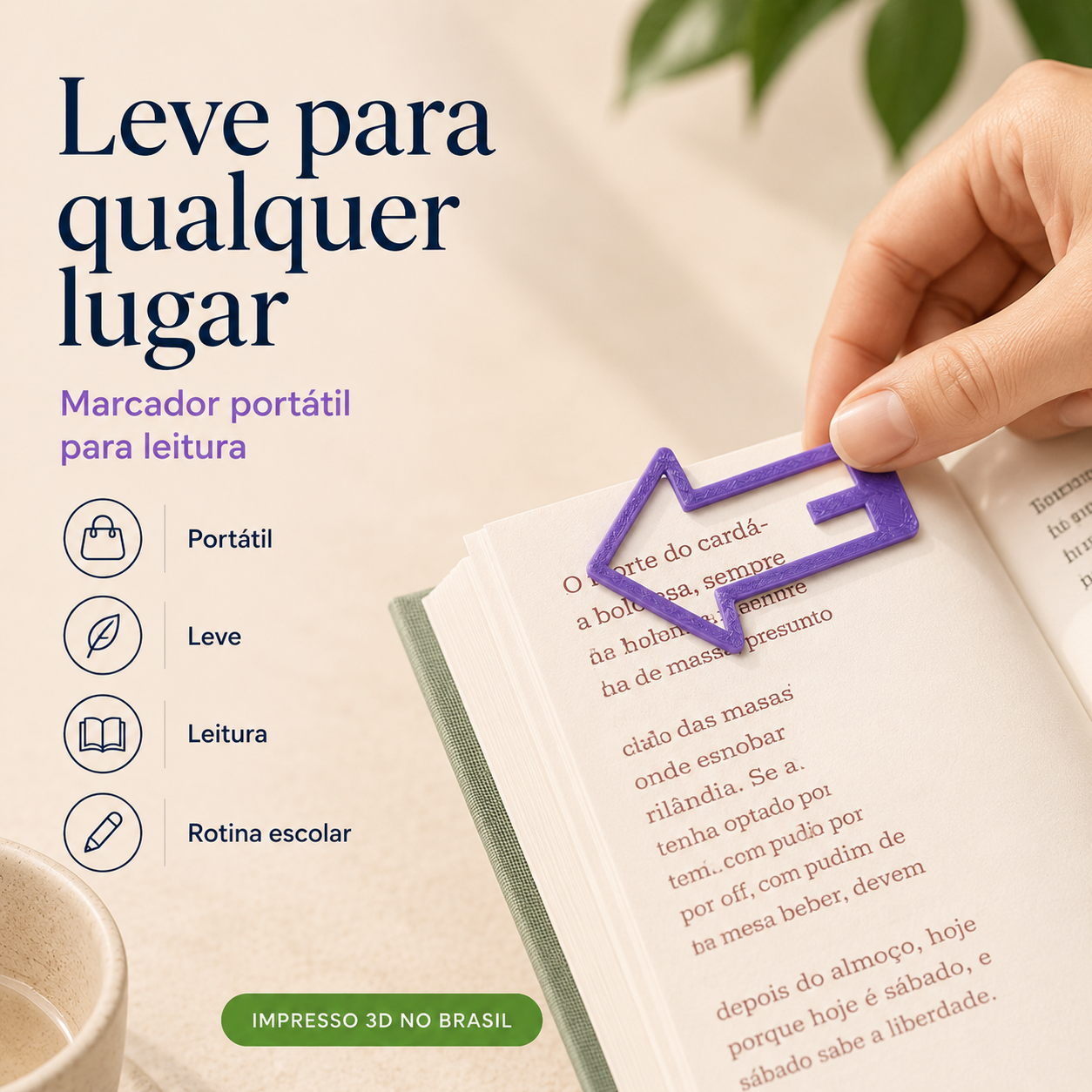 Marcador de Página 3D — Marcador Criativo para Leitura, Estudos e Organização