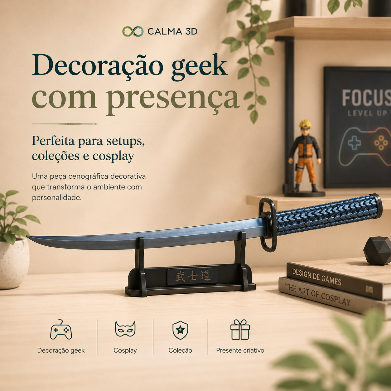 Espada Samurai Dragão — Peça Cenográfica Decorativa para Cosplay e Coleção