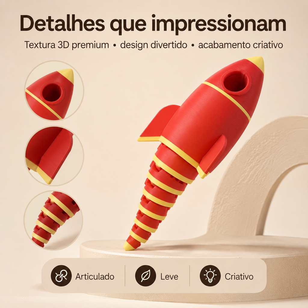 Foguete Articulado 3D Criativo Decorativo Brinquedo Presente Infantil