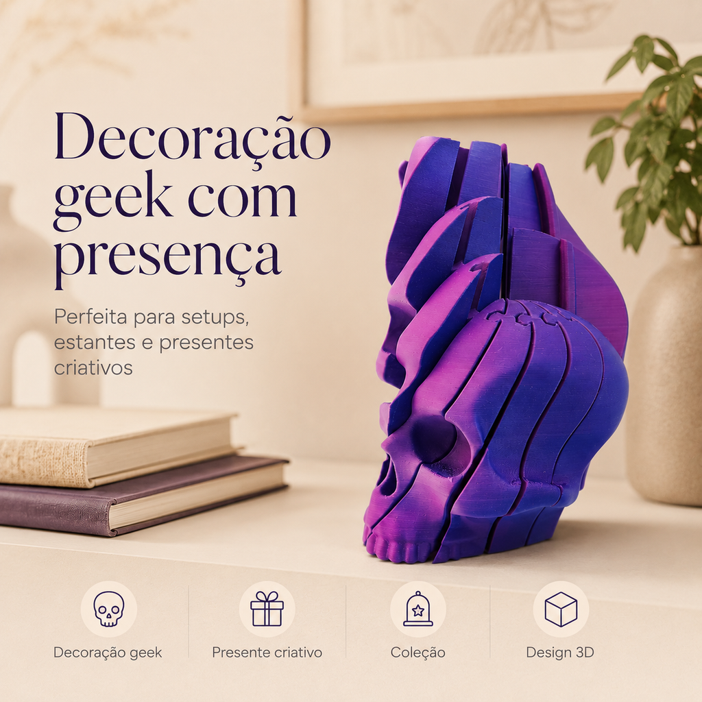 Caveira Espiral 3D — Fidget Sensorial de Torção para Relaxar e Decorar