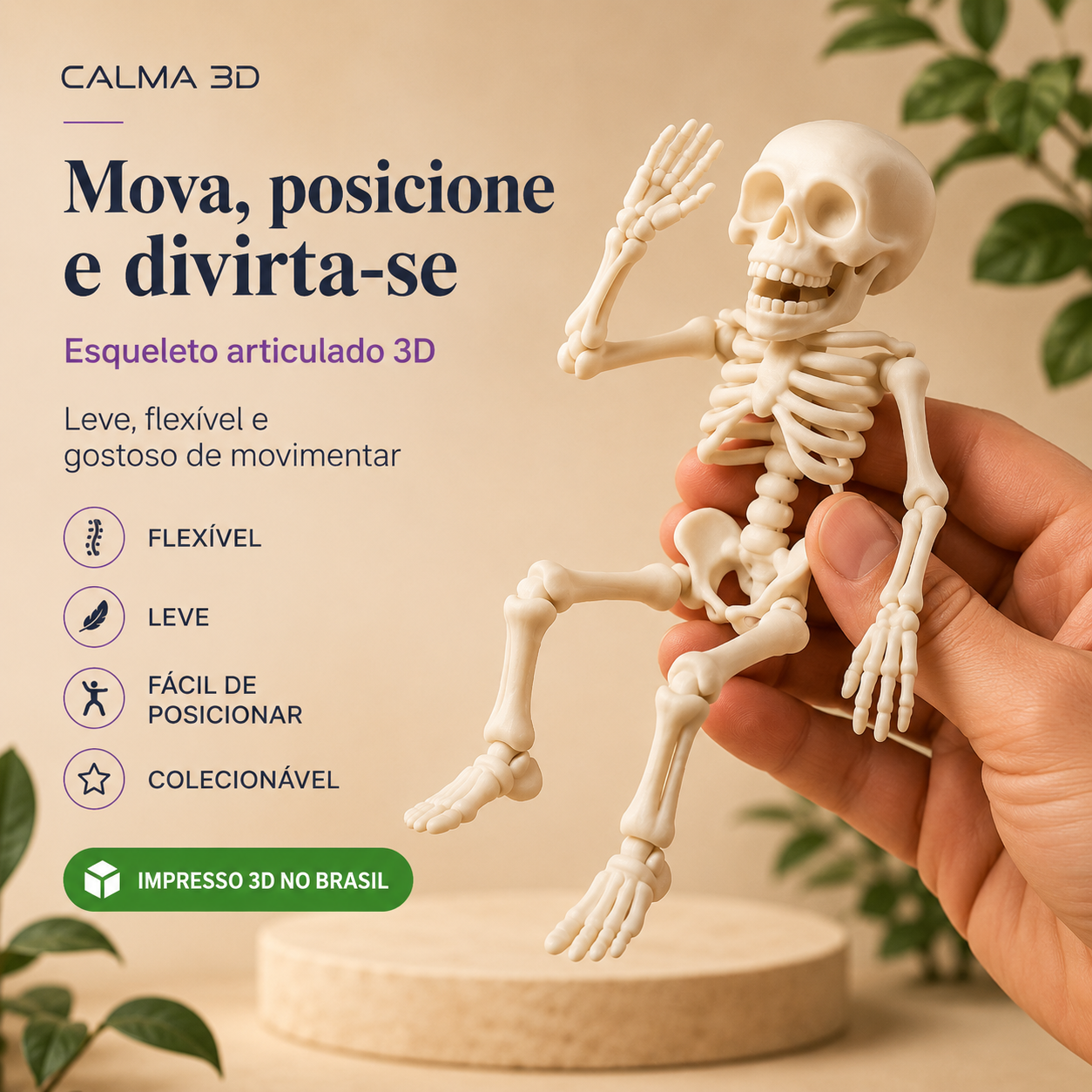 Esqueleto Flexível Articulado 3D — Brinquedo Decorativo para Brincar, Posicionar e Colecionar