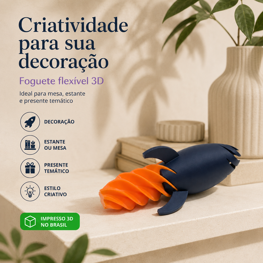 Foguete Articulado 3D — Brinquedo Decorativo Espacial para Brincar, Mover e Colecionar