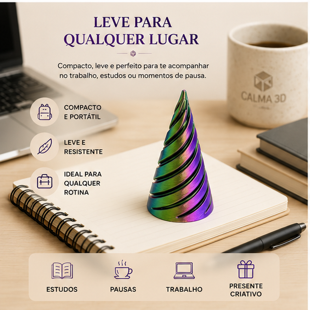 Cone Espiral Sensorial Calma 3D — Fidget Tátil para Foco e Mãos Ocupadas