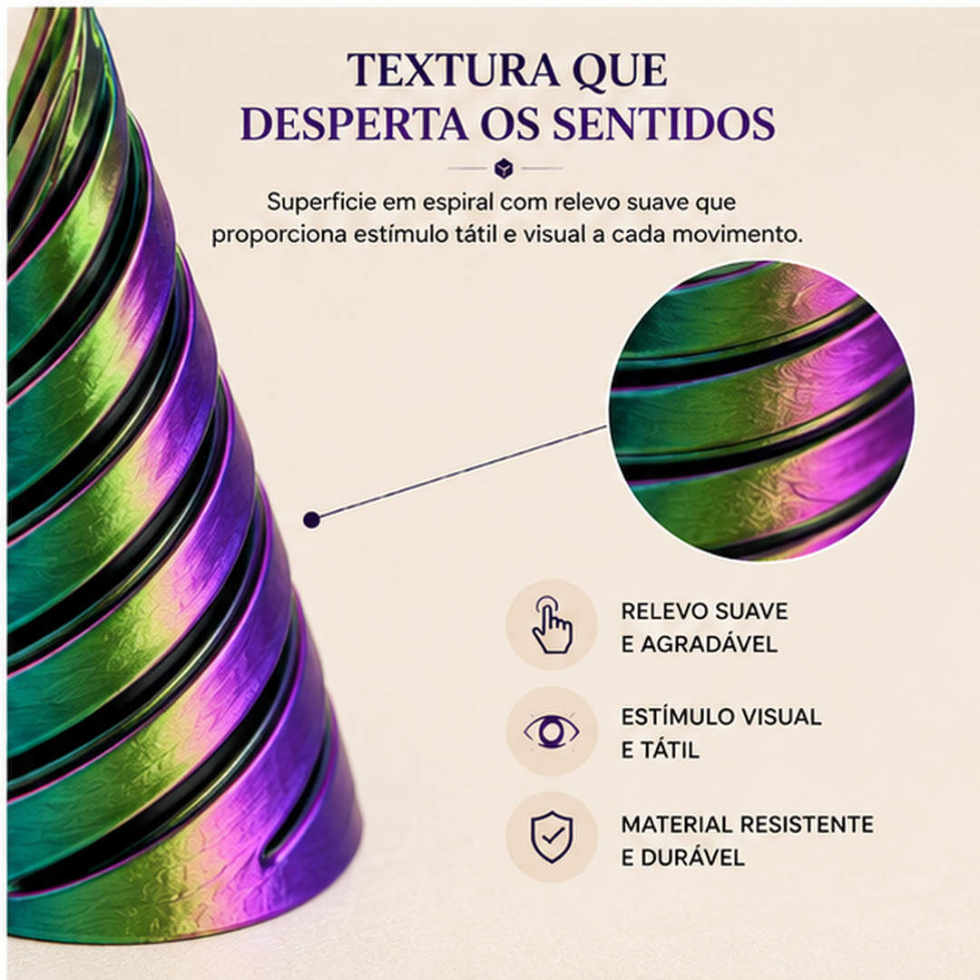 Cone Espiral Sensorial Calma 3D — Fidget Tátil para Foco e Mãos Ocupadas