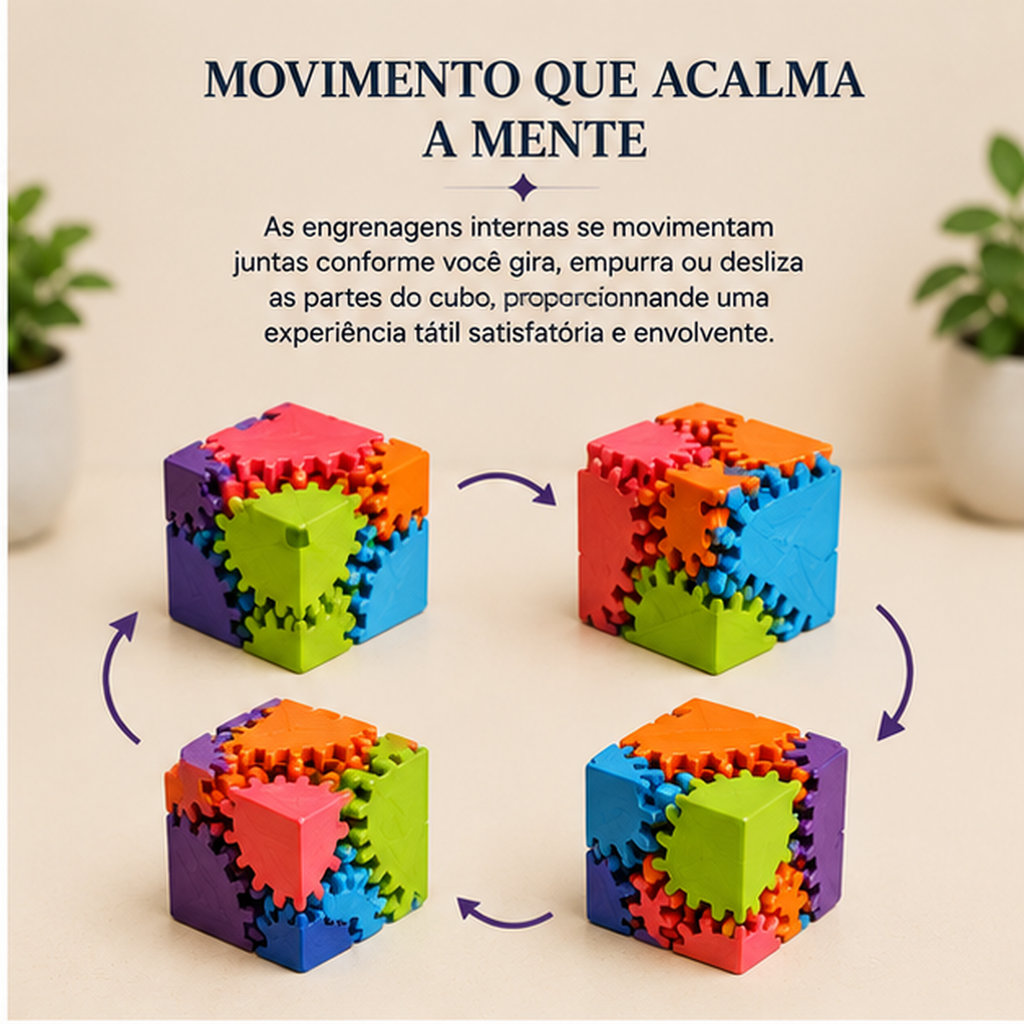 Cubo de Engrenagem Calma 3D — Fidget Sensorial 3D para Foco e Movimento