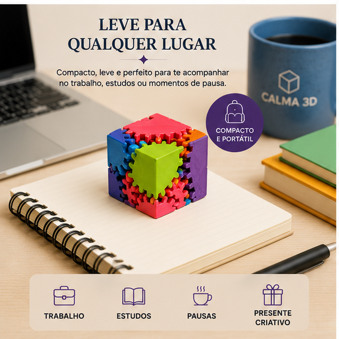 Cubo de Engrenagem Calma 3D — Fidget Sensorial 3D para Foco e Movimento