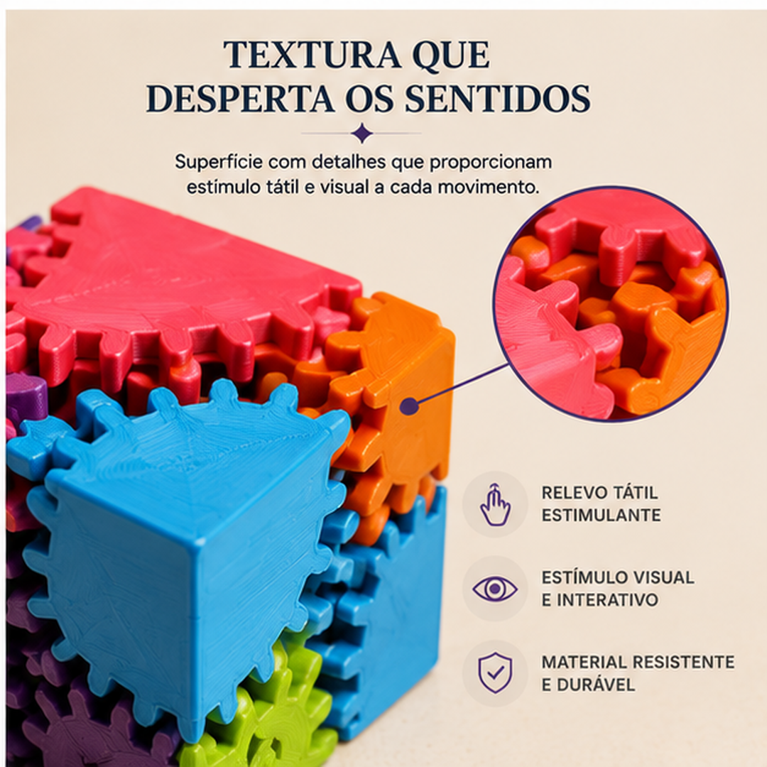 Cubo de Engrenagem Calma 3D — Fidget Sensorial 3D para Foco e Movimento