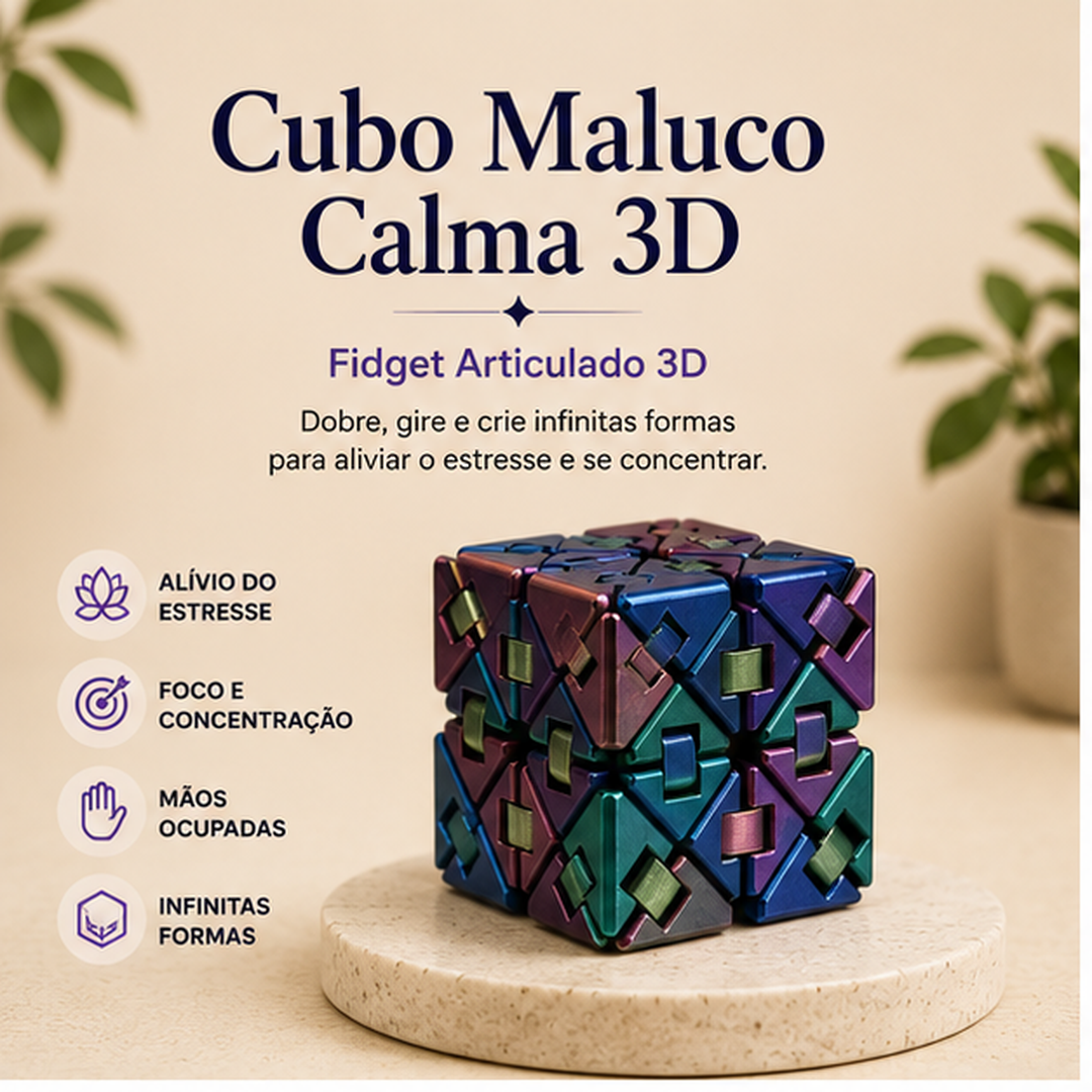 Cubo Maluco Calma 3D — Fidget Articulado 3D para Foco e Mãos Ocupadas