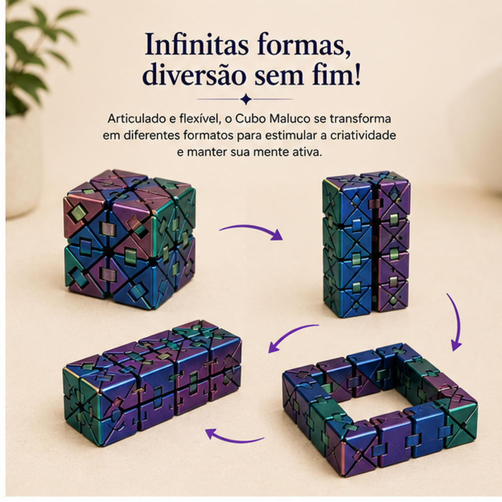 Cubo Maluco Calma 3D — Fidget Articulado 3D para Foco e Mãos Ocupadas