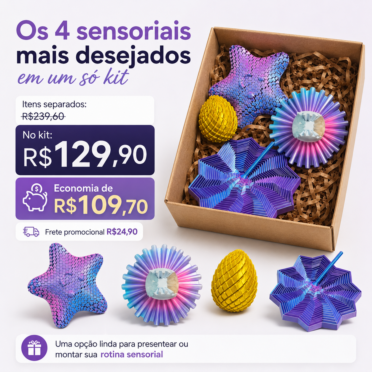 Kit Top 4 Sensoriais Mais Desejados — Calma 3D