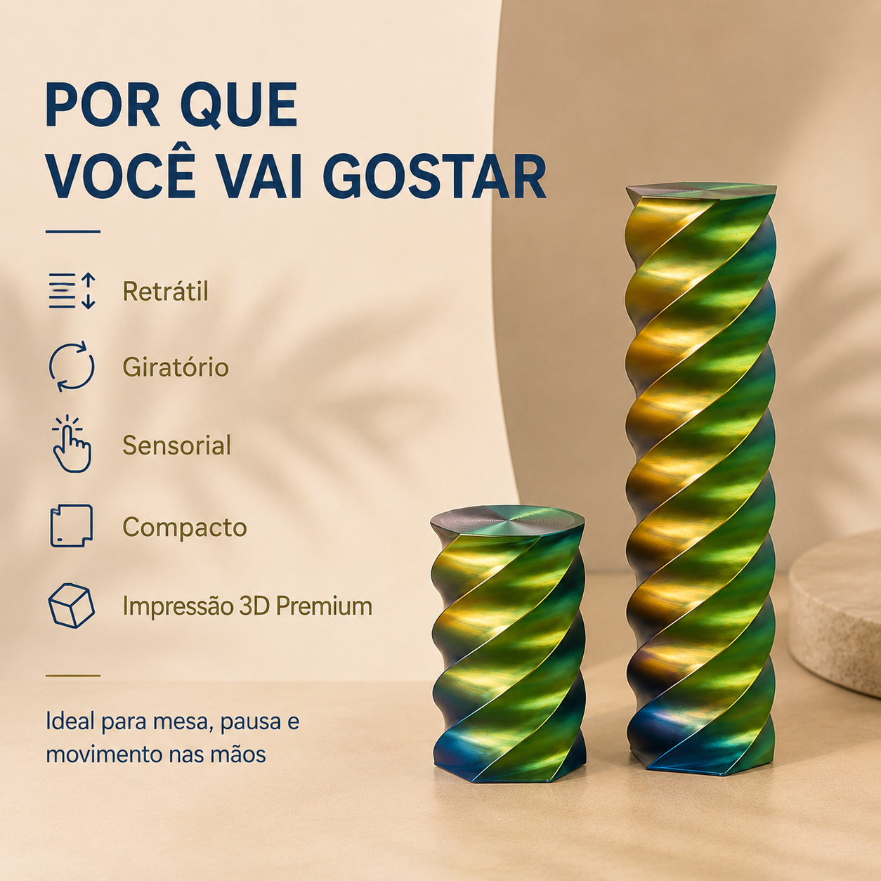 Torre Giratória Retrátil 3D — Fidget Sensorial Expansível para Relaxar e Girar
