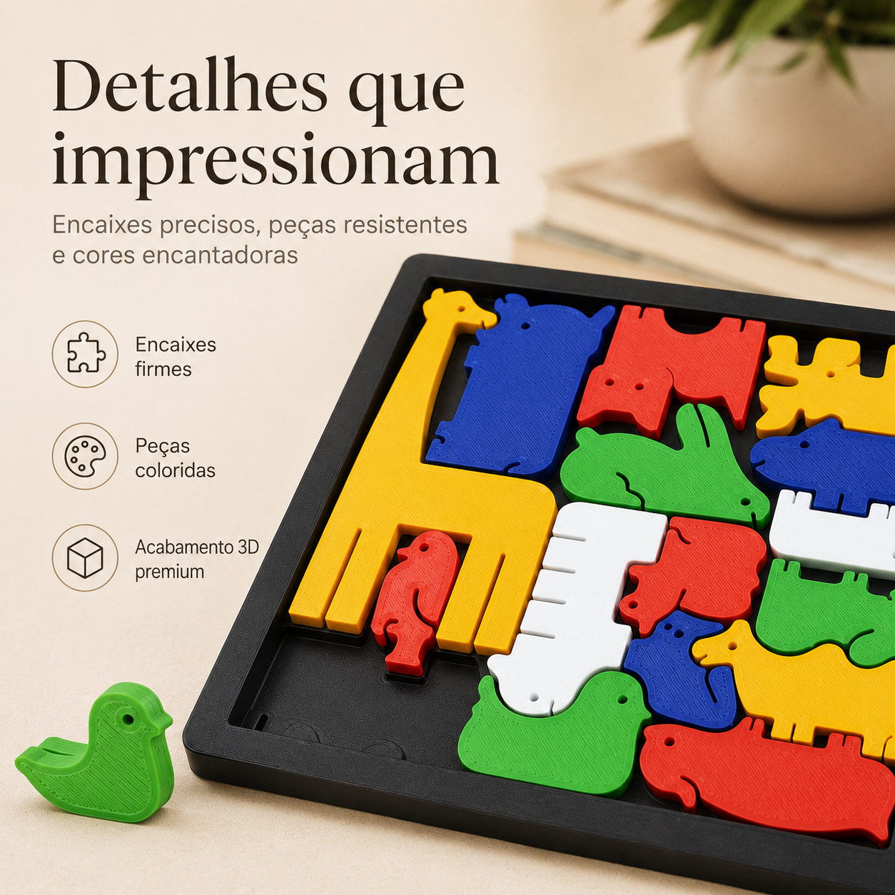 Quebra-Cabeça de Animais 3D — Brinquedo Educativo Colorido para Aprender Brincando