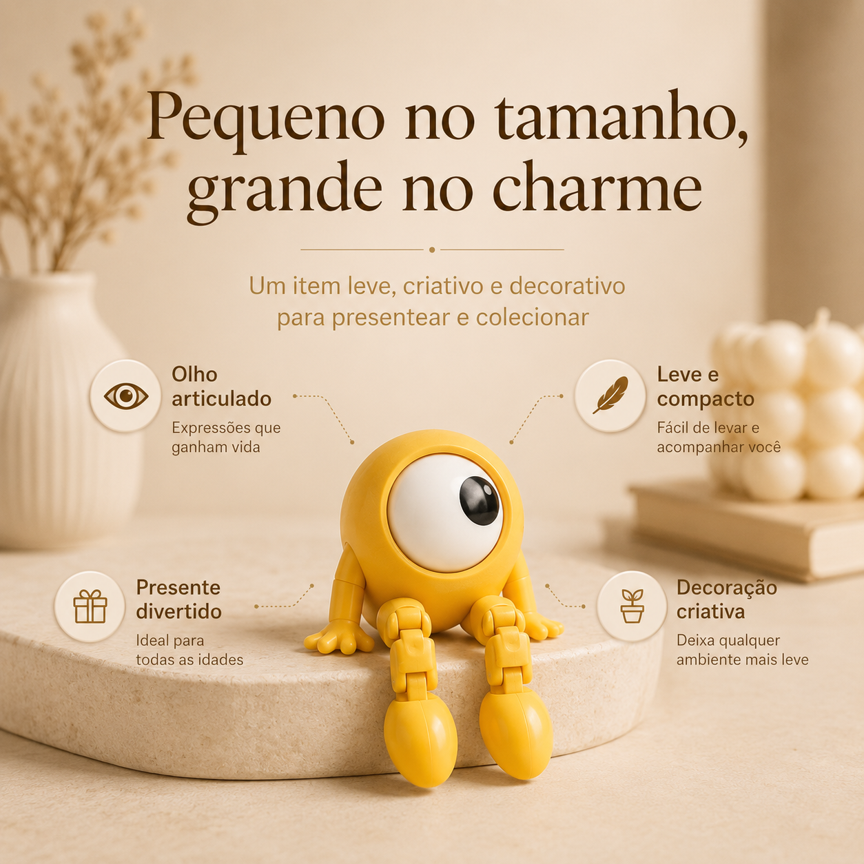 Olho Divertido 3D — Mini Bonequinho Articulado Decorativo e Colecionável