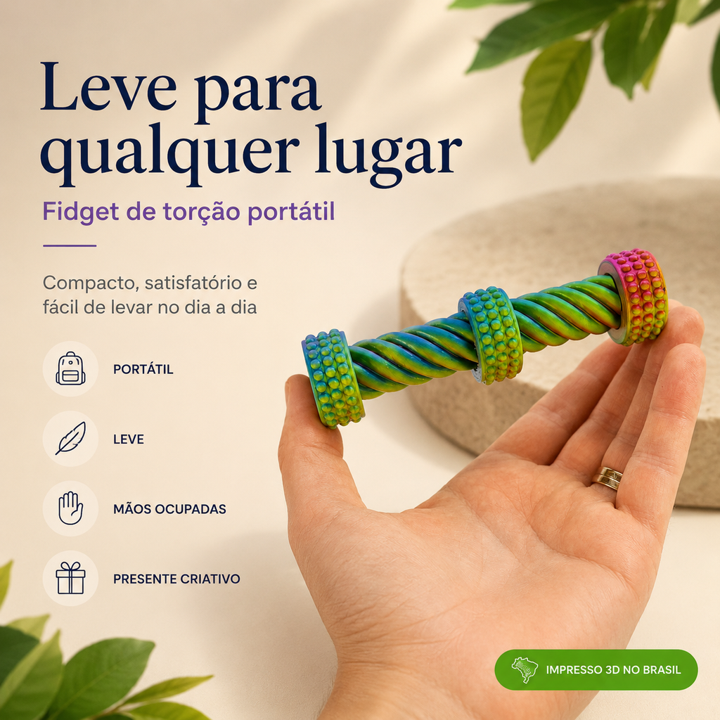 Fidget de Torção 3D — Brinquedo Sensorial com Movimento Tátil para Foco e Mãos Ocupadas