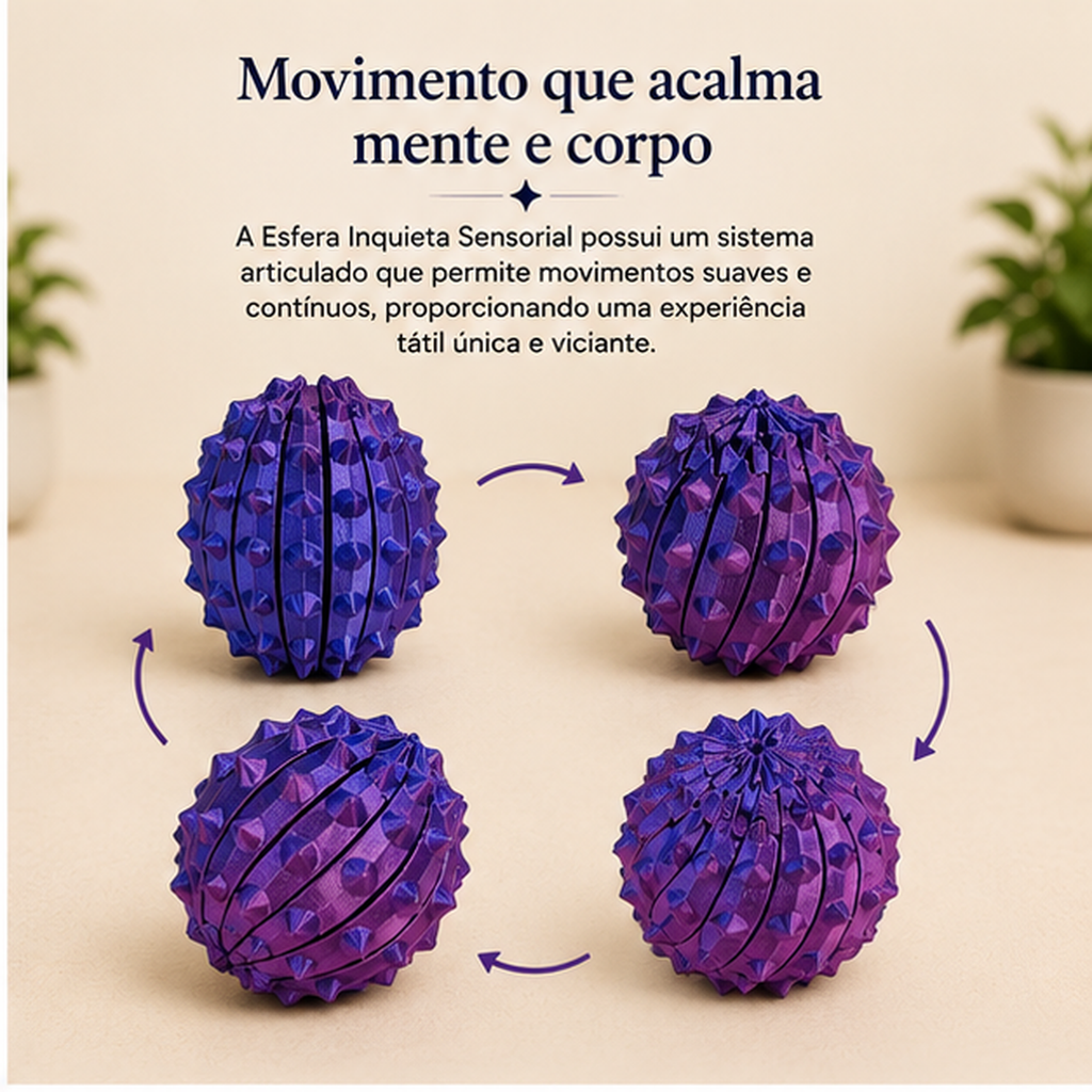 Esfera Inquieta Sensorial Calma 3D — Fidget Tátil para Foco e Mãos Ocupadas